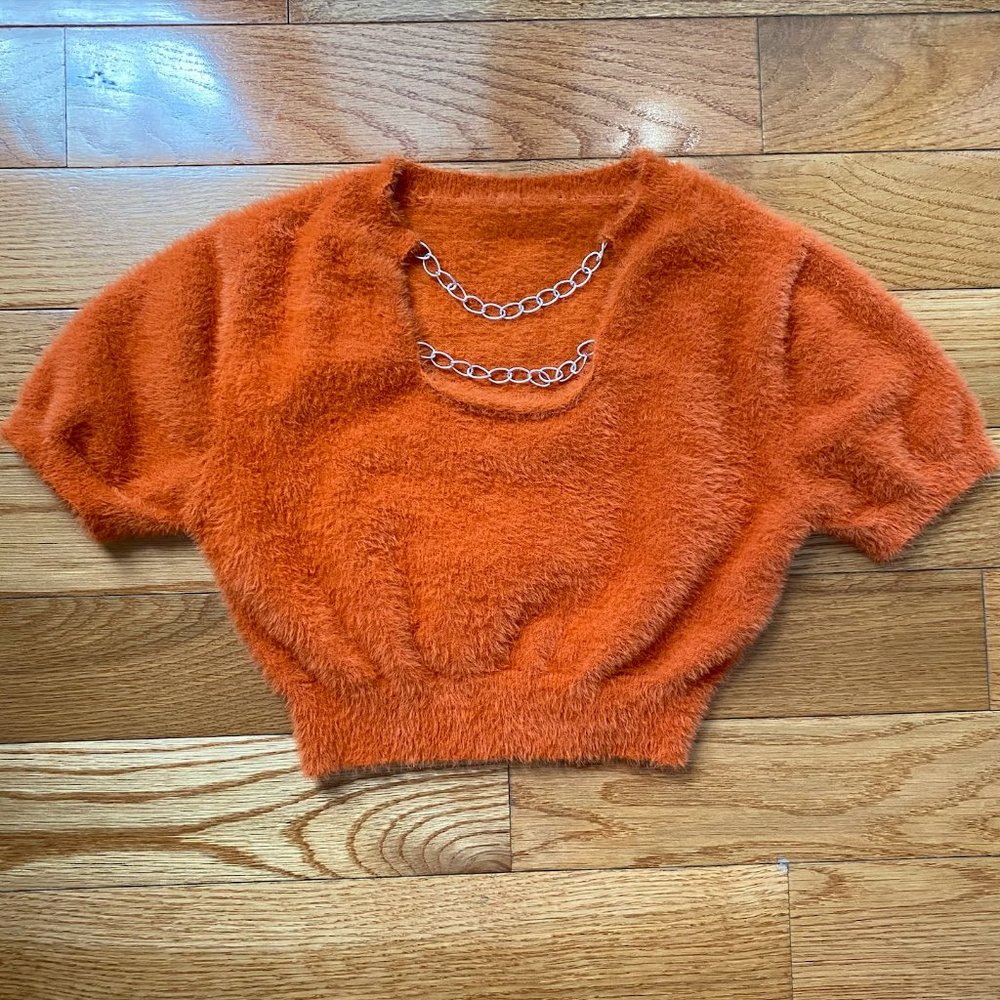 Fuzzy Orange Chained Crop Top